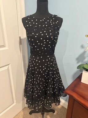 White House Black Market Black and White Polka Dot Midi Dress